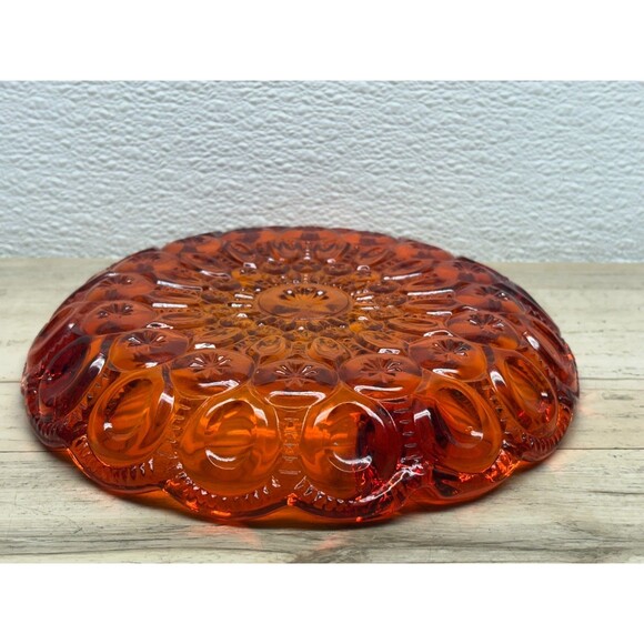 Vtg L.E. Smith Moon And Stars Amberina Red/ Orange Glass Ashtray 8.5" - Picture 4 of 10